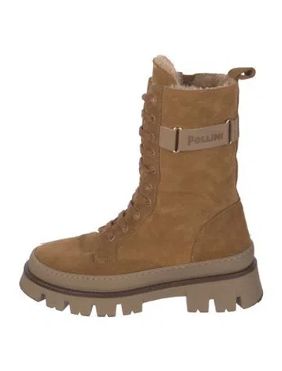 Pre-owned Pollini Suede Combat Boots In Brown/neutrals