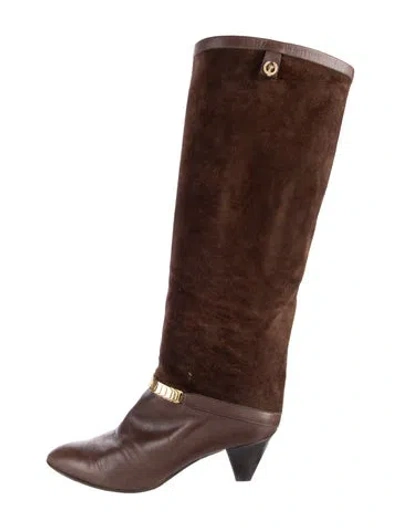 Pre-owned Pollini Suede Grosgrain Trim Boots In Brown