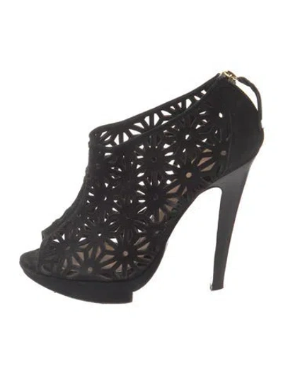 Pre-owned Pollini Suede Lace Pattern In Black