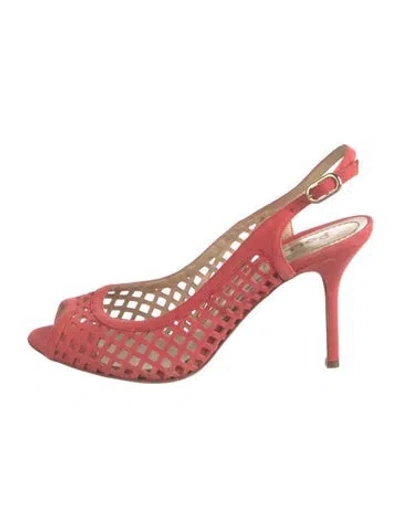 Pre-owned Pollini Suede Lace Pattern Slingback Pumps In Pink