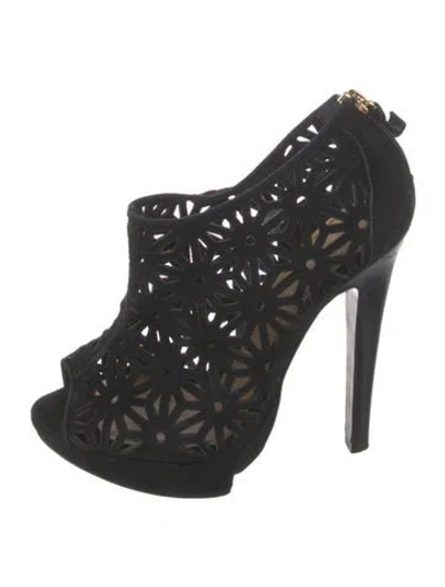 Pre-owned Pollini Suede Patterned Pumps In Black