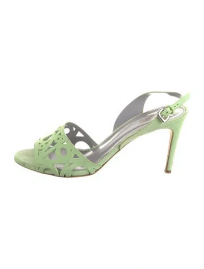 Pre-owned Pollini Suede Patterned Slingback Sandals In Green