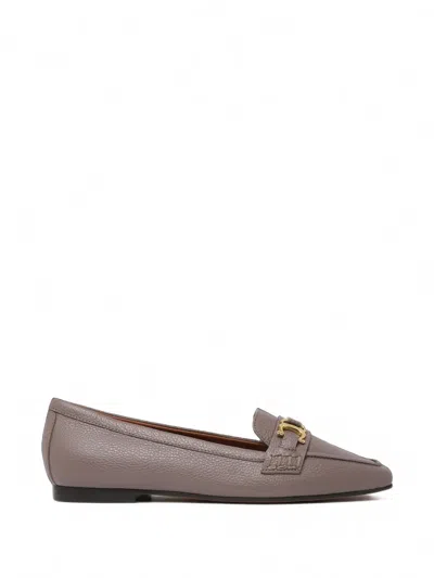 Pollini Uptown Horsebit Grained Leather Loafers In Neutral