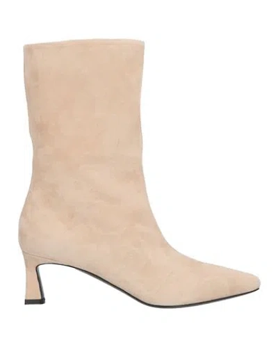 Pollini Woman Ankle Boots Beige Size 8 Leather In Gold