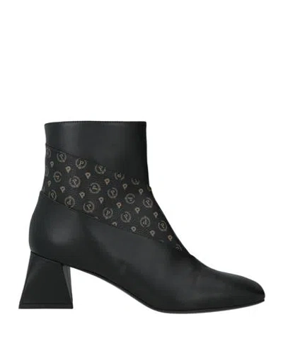 Pollini Woman Ankle Boots Black Size 10 Leather, Textile Fibers