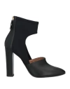 Pollini Woman Ankle Boots Black Size 11 Soft Leather, Textile Fibers In Black
