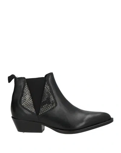 Pollini Woman Ankle Boots Black Size 5 Calfskin, Goat Skin