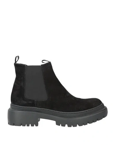 Pollini Woman Ankle Boots Black Size 5 Leather, Textile Fibers