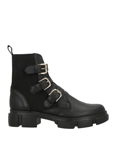 Pollini Woman Ankle Boots Black Size 6 Leather, Textile Fibers