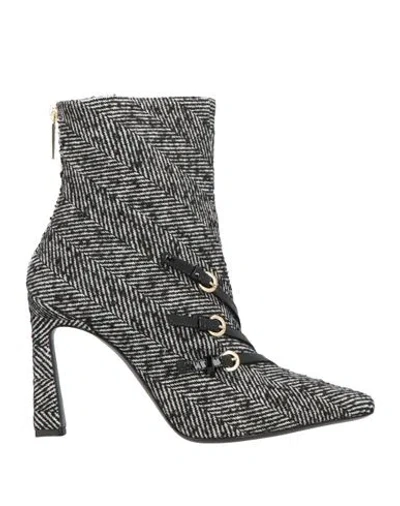 Pollini Woman Ankle Boots Black Size 6.5 Textile Fibers In Gray