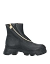 Pollini Woman Ankle Boots Black Size 7 Leather, Elastic Fibres In Black