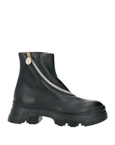 Pollini Woman Ankle Boots Black Size 7 Leather, Elastic Fibres