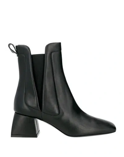 Pollini Woman Ankle Boots Black Size 7 Leather, Elastic Fibres
