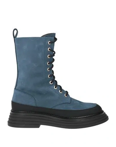 Pollini Woman Ankle Boots Blue Size 8 Leather