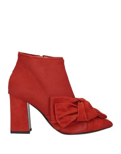 Pollini Woman Ankle Boots Brick Size 7.5 Leather In Red
