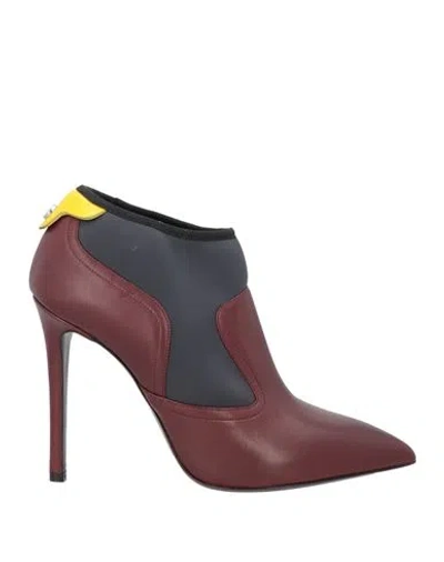 Pollini Woman Ankle Boots Burgundy Size 7 Calfskin, Textile Fibers In Red