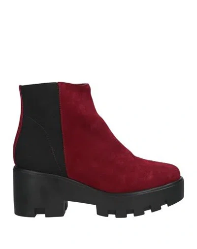 Pollini Woman Ankle Boots Burgundy Size 7 Leather In Red