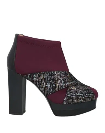 Pollini Woman Ankle Boots Burgundy Size 10 Textile Fibers In Red