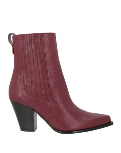 Pollini Woman Ankle Boots Burgundy Size 8.5 Leather In Animal Print