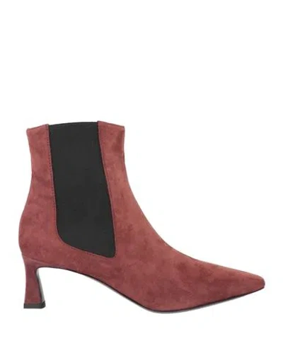 Pollini Woman Ankle Boots Burgundy Size 9 Leather In Brown