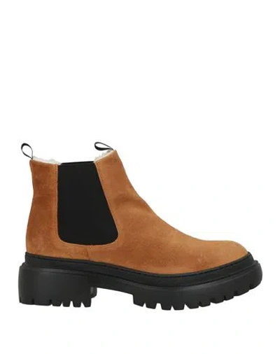 Pollini Woman Ankle Boots Camel Size 10 Leather In Brown