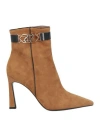 Pollini Woman Ankle Boots Camel Size 11 Leather In Brown