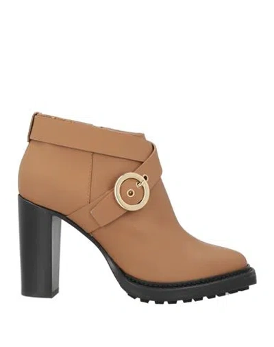 Pollini Woman Ankle Boots Camel Size 7.5 Leather In Beige