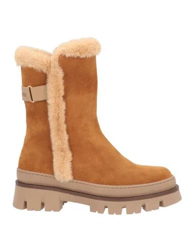 Pollini Woman Ankle Boots Camel Size 8 Leather In Brown