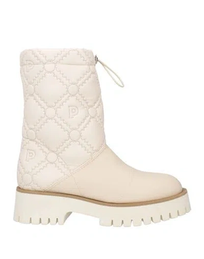 Pollini Woman Ankle Boots Cream Size 9 Calfskin, Polyurethane In White
