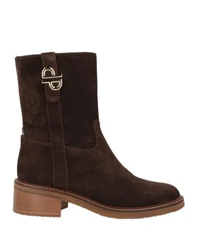 Pollini Woman Ankle Boots Dark Brown Size 8 Leather