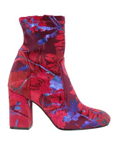 Pollini Woman Ankle Boots Garnet Size 11 Textile Fibers In Red
