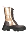 Pollini Woman Ankle Boots Gold Size 6 Calfskin, Synthetisches Material In Animal Print