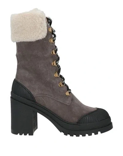 Pollini Woman Ankle Boots Grey Size 9 Leather In Gray