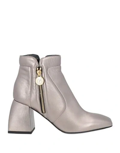 Pollini Woman Ankle Boots Gunmetal Size 10 Leather In Gray