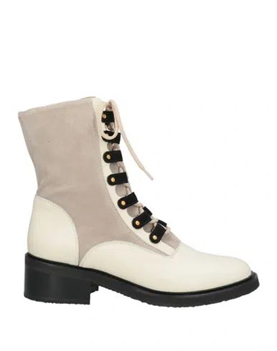 Pollini Woman Ankle Boots Ivory Size 8 Leather In Neutral