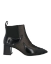 Pollini Woman Ankle Boots Black Size 8 Soft Leather, Textile Fibers In Beige