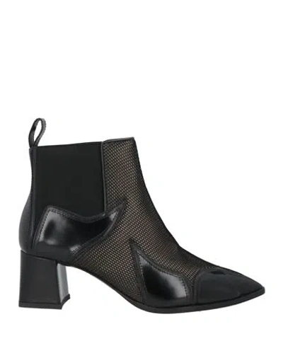 Pollini Woman Ankle Boots Black Size 8 Soft Leather, Textile Fibers In Beige