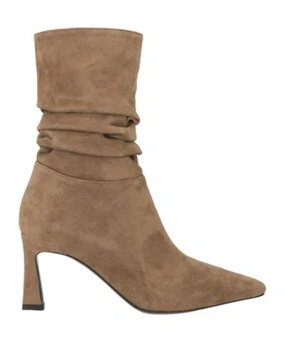 Pollini Woman Ankle Boots Khaki Size 6 Leather In Brown