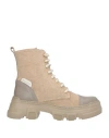 Pollini Woman Ankle Boots Khaki Size 8 Textile Fibers, Leather In Beige