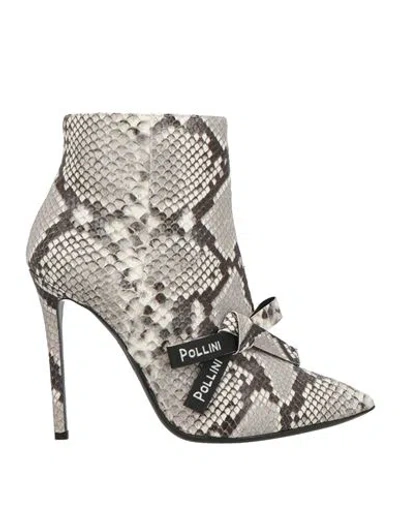 Pollini Woman Ankle Boots Light Grey Size 11 Leather In Gray