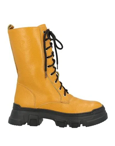 Pollini Woman Ankle Boots Marigold Size 7 Leather In Yellow