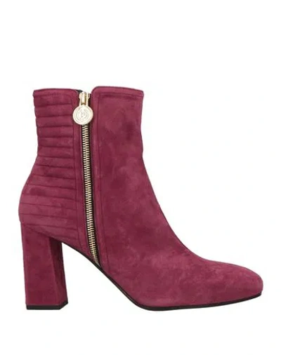 Pollini Woman Ankle Boots Mauve Size 7 Leather In Burgundy