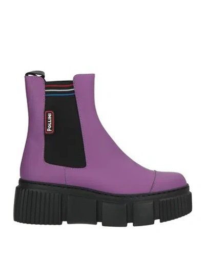 Pollini Woman Ankle Boots Mauve Size 7 Leather, Textile Fibers In Purple