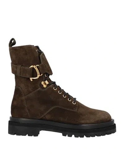 Pollini Woman Ankle Boots Military Green Size 6 Leather