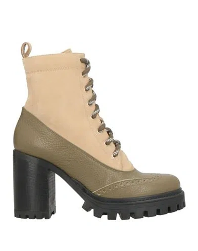 Pollini Woman Ankle Boots Military Green Size 8 Leather In Neutral