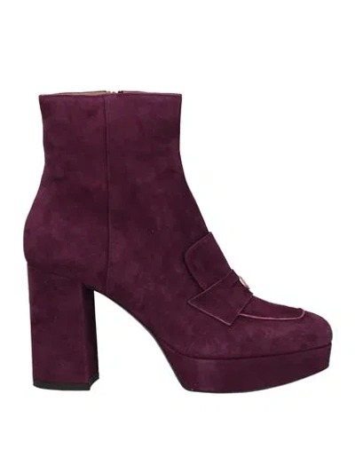 Pollini Woman Ankle Boots Plum Size 8 Leather In Multi