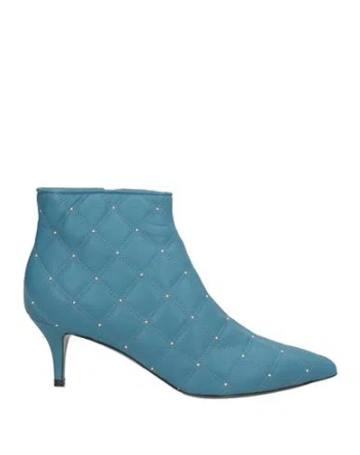 Pollini Woman Ankle Boots Slate Blue Size 5 Leather