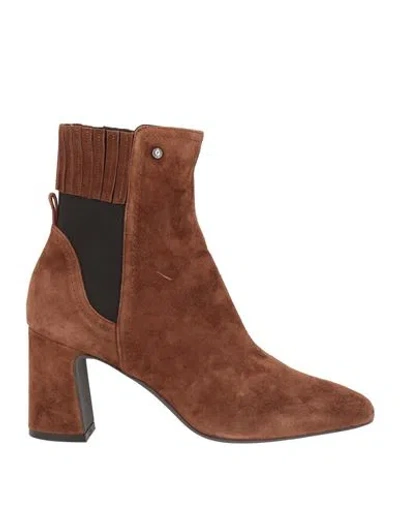 Pollini Woman Ankle Boots Tan Size 11 Leather In Brown
