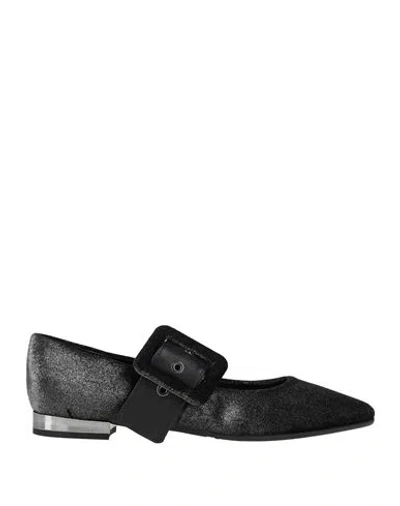Pollini Woman Ballet Flats Gunmetal Size 7 Textile Fibers