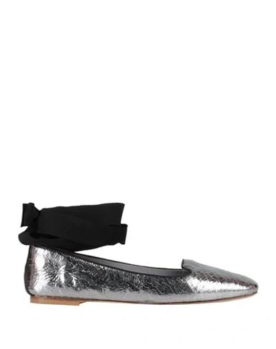 Pollini Woman Ballet Flats Silver Size 6 Soft Leather